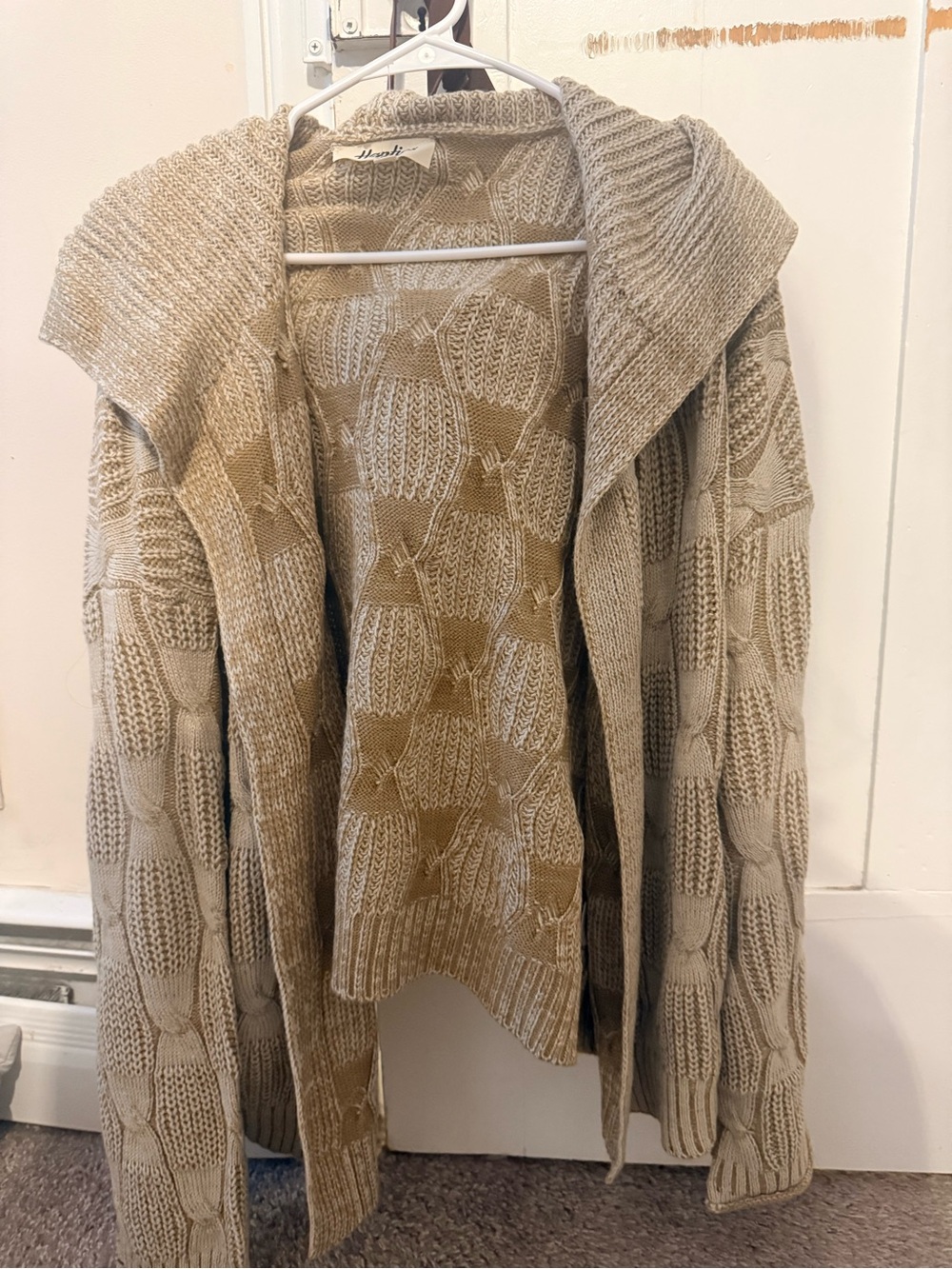 Neutral Cable Knit Open-Front Cardigan Sweater